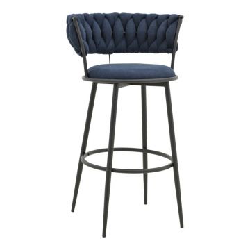 Scaun de bar cu șezut textil Alkia, metal, Negru, 50x56x95 cm
