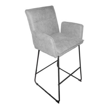 Scaun de bar cu functie esentiala, tesatura gri și metal negru, 57x64x107 cm