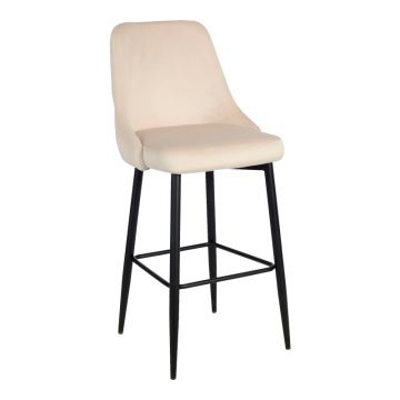 Scaun de bar cu functie Zedna, Catifea Bej, Picioare metal, Negru, 52x57x111 cm