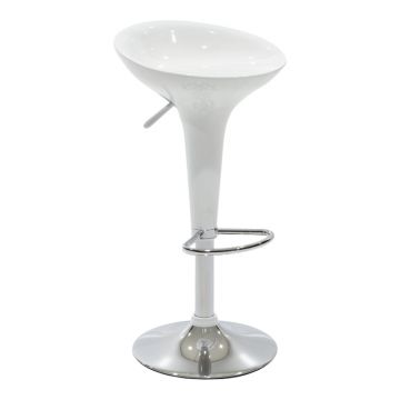 Scaun de bar Felice reglabil pe inaltime baza, alb-crom, 40x43x84 cm