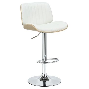 Scaun de bar, inaltime ajustabila,, Model Fern, Alb/Natur, 48x50x108 cm