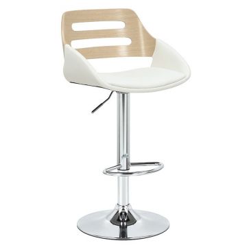 Scaun de bar, inaltime ajustabila,, Model Fern, Alb/Natur, 51x51x89 cm