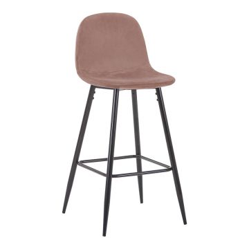 Scaun de bar inaltime medie Bella mar putred picior de metal catifea-negru, 41x47x93 cm - Roz