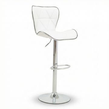 Scaun de bar Jorine reglabil pe inaltime baza alb pu-crom, 53x44x114 cm