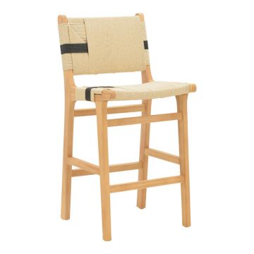 Scaun de bar Julien Natural-Natural-funie, neagra, 45x46x95 cm - Natur