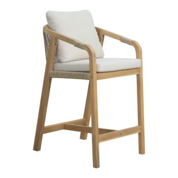 Scaun de bar Luciana lemn masiv de salcâm-tesatura, bej, 68x55x98 cm - Bej