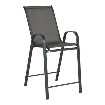 Scaun de bar mediu Calan, metal și textilenă, gri închis, 55x70x114 cm