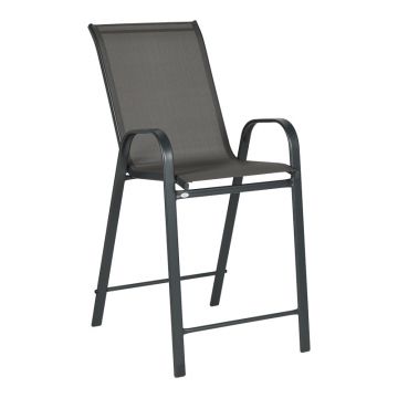 Scaun de bar mediu Calan, metal si textilena, Gri inchis - Maro inchis - Maro deschis, 55x70x114 cm