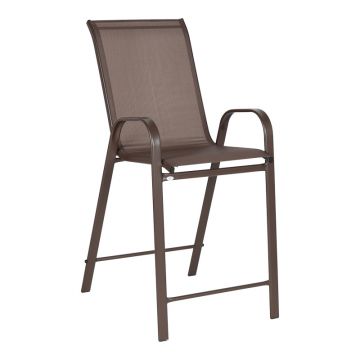 Scaun de bar mediu cu suport pentru picioare Calan, Metal-Textilenă, Maro Întunecat, Maro, 55x70x114 cm
