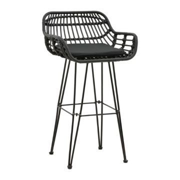 Scaun de bar Naoki cu perna pe picior negru-metal, negru, 52x50x90 cm - Negru