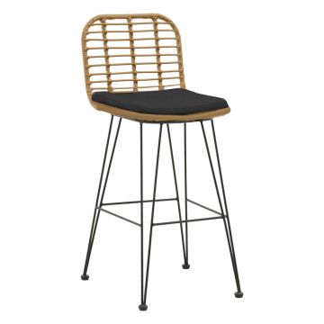 Scaun de bar Naoki, Negru - Natural, 46x56x110 cm