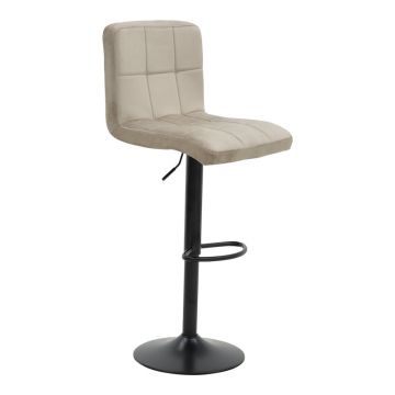 Scaun de bar Remina reglabil pe inaltime bej catifea-baza neagra mata 44x44x112 cm