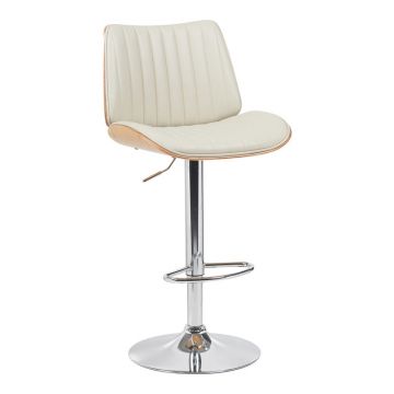 Scaun de bar rotativ Amani, Piele ecologica bej, baza cromata, reglabil, 51x54x88-107 cm