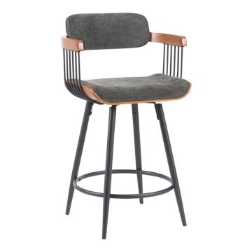 Scaun de bar rotativ Cameo, metalic, lemn, nuc negru gri închis, 53x50x93 cm