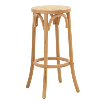 Scaun de bar Serzo lemn de fag si ratan, Natural, D36x71 cm - Natur