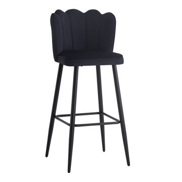 Scaun de bar Velvi, Pako World, Catifea neagra, 46x45x105 cm