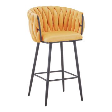 Scaun de bar Vivian, catifea si metal, 57x50x100 cm - Galben