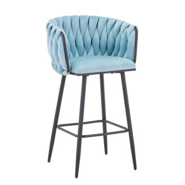 Scaun de bar Vivian siel catifea metal, negru, 57x50x100 cm