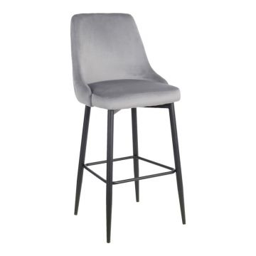 Scaun de bar Zedna, Pako World, Catifea Gri, Picioare negre, 52x57x111 cm
