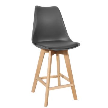 Taburetul Bar Gaston alb pp-pu  lemn Natural 56x48x104cm - Gri inchis
